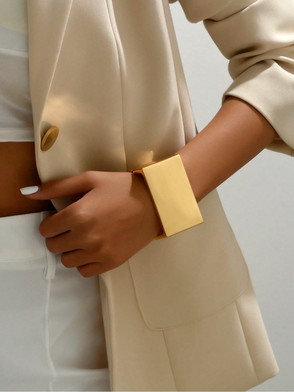 Chunky Gold Rectangle Cuff Bracelet - Minimal Statement